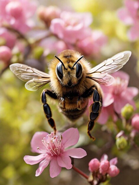 Foto entre los pétalos de la abeja generada por la ia