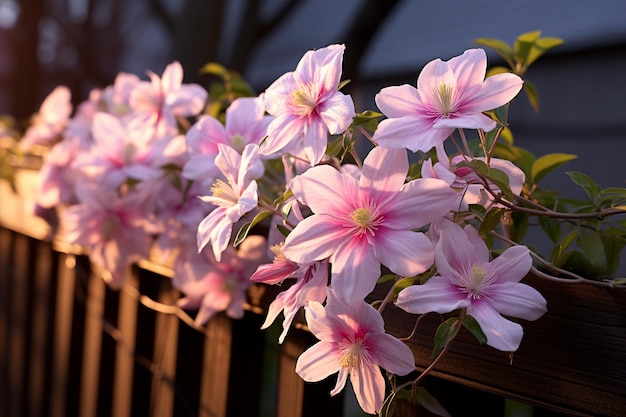 Pétalos de clematis que florecen en las cercas