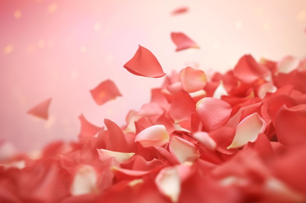 Los pétalos de una flor rosa caen en el aire.