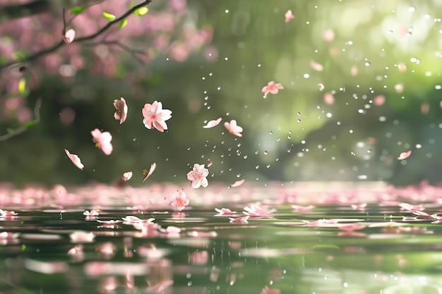 Los pétalos de las flores de cerezo caen a cámara lenta en un