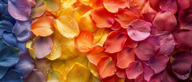 Pétalos de flores coloridas dispuestos en un patrón de arco iris papel tapiz de orgullo