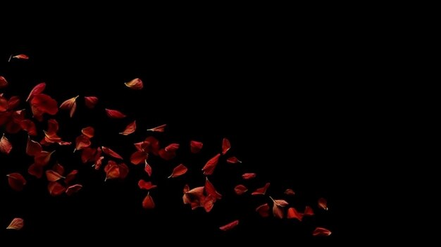 pétalos de flores volando sobre un fondo negro