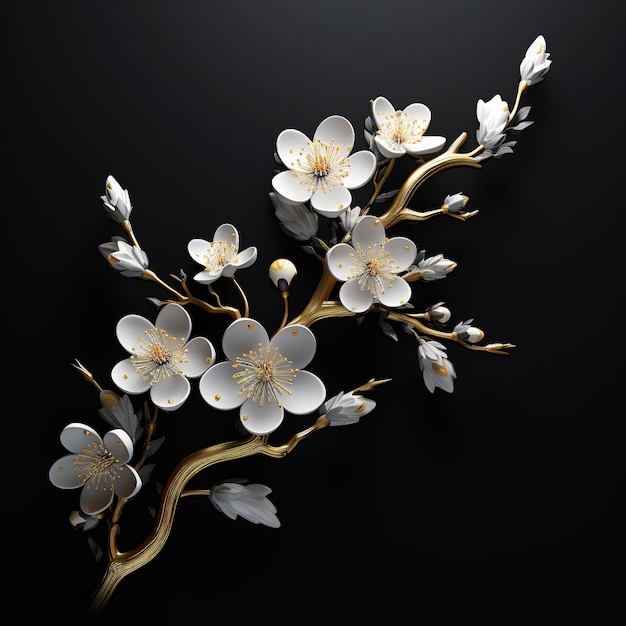 Pétalos de oro Flores de árbol de flor de cerezo que brillan en negro