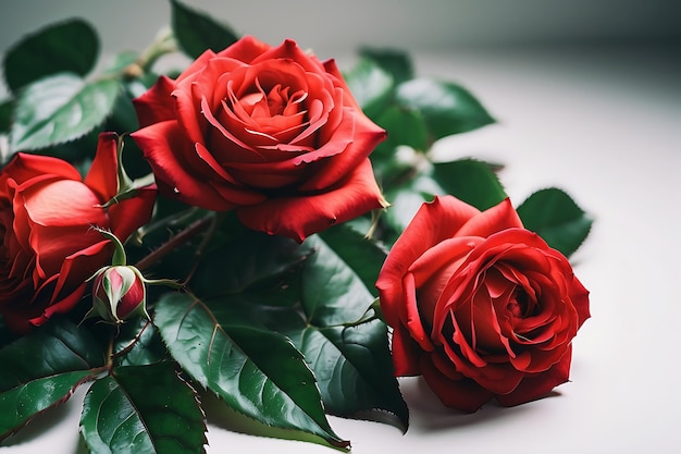 pétalos de rosa rojos y rosas en fondo blanco bandera concepto del día de la madre