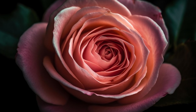 Pétalos de rosa suave florecen celebrando la fragilidad del amor generado por IA