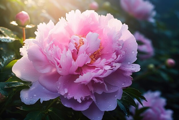 Pétalos rosados vibrantes flor de peonía IA generativa