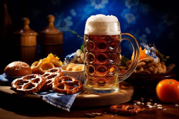 Petiscos saborosos da cerveja do festival bávaro de Oktoberfest