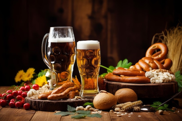 Petiscos saborosos da cerveja do festival bávaro de Oktoberfest