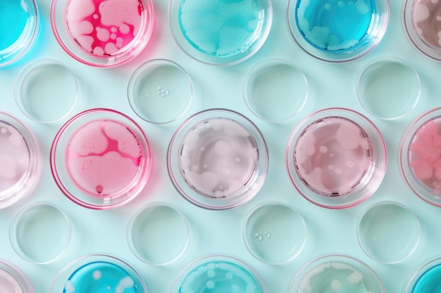 Petri-Schüsseln mit Bakterienkolonien auf Agarplatten im Labor