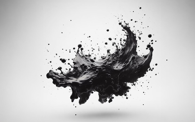 Foto petróleo bruto voando no ar e água salpicando em fundo branco água preta