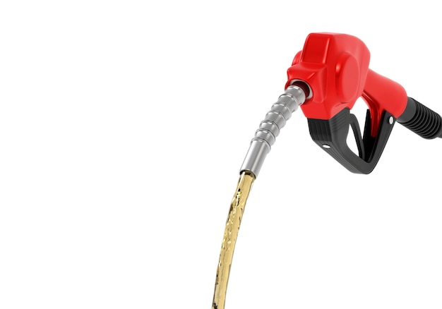 Petróleo salpicando de uma pistola isolada em fundo branco