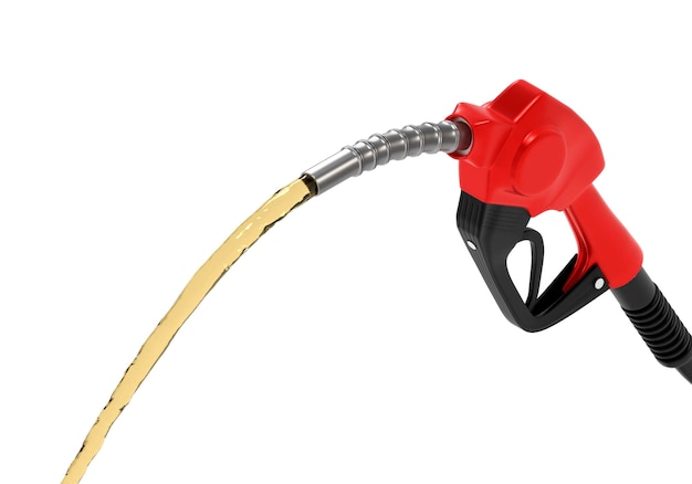 Petróleo salpicando de uma pistola isolada em fundo branco