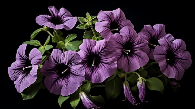 Petúnia preta isolada em fundo branco flor de petúnia de cor preta