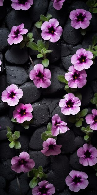 La petunia púrpura es una delicia floral psicodélica en la piedra negra