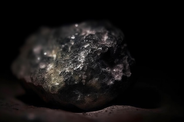 La petzita es una rara piedra natural preciosa sobre un fondo negro generada por la IA.