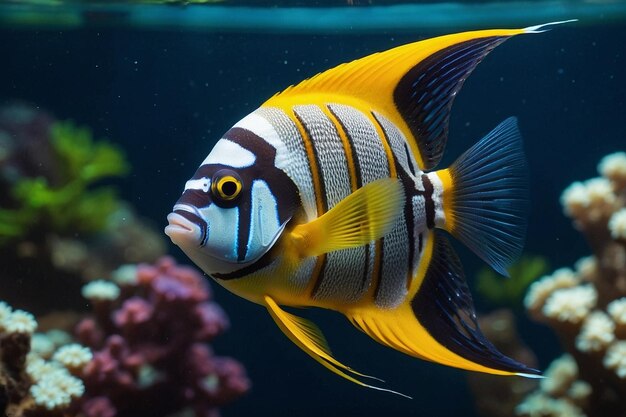 Foto el pez ángel por defecto en un acuario bien decorado