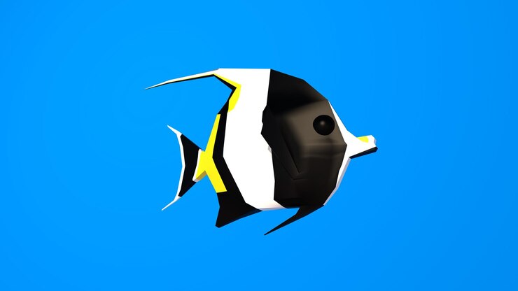 Pez ángel en el mar. peces de fondo azul. Pez escalar. fondo de animales marinos. cromakey pez negro