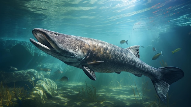 Pez Arapaima nadando en el océano imagen bajo el agua Imagen generada por IA