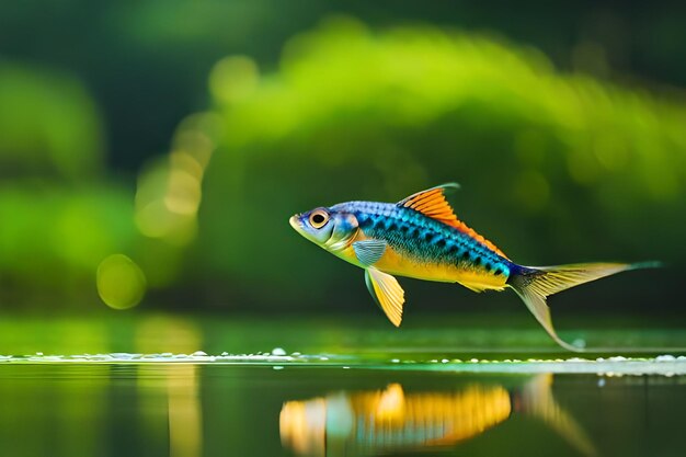 Foto un pez azul y blanco está nadando en un estanque