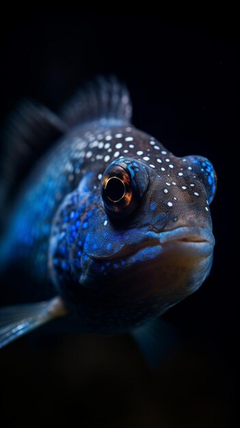 Un pez azul con manchas blancas y manchas azules.