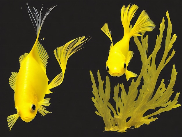 Foto pez beta amarillo sobre fondo negro ai generado