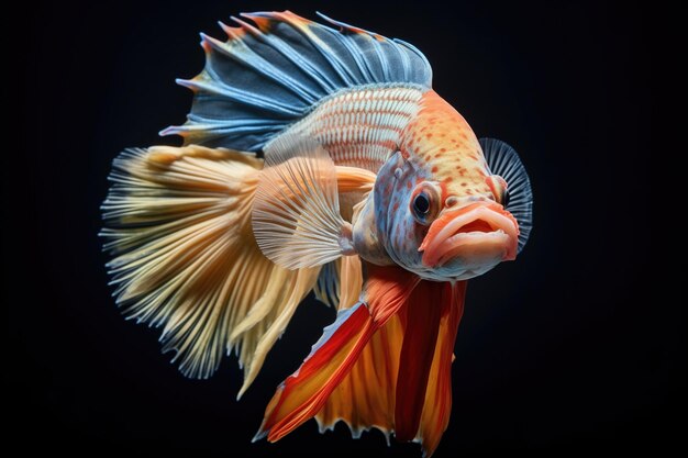 Foto pez betta de colores intensos con las branquias dominantes completamente extendidas