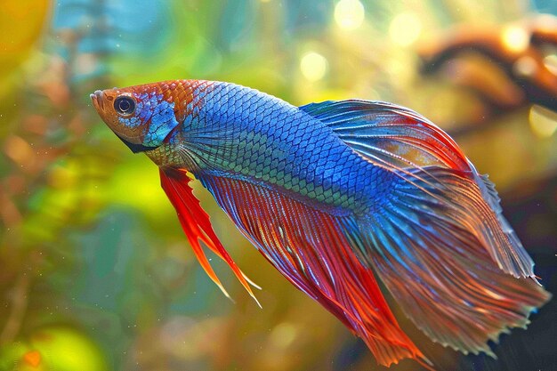 Pez Betta rojo azul naranja