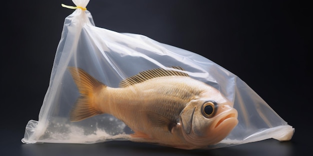 Un pez en una bolsa de plástico.