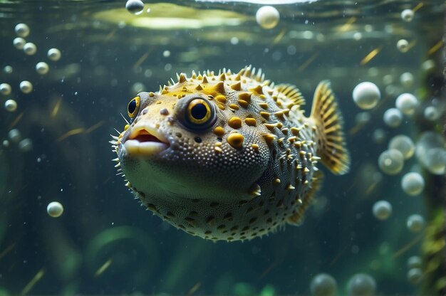 Foto un pez con una cara amarilla está nadando en un acuario