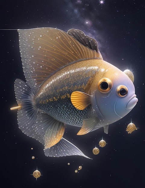 Foto un pez con una cara amarilla y los ojos y los ojos son visibles.