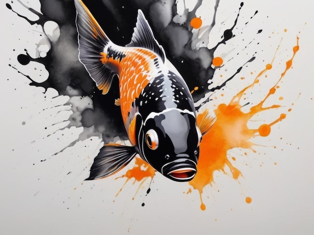 un pez con una cara negra y manchas naranjas está en un dibujo
