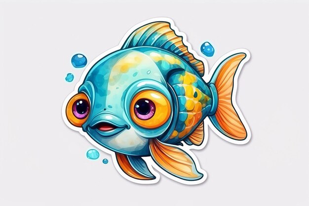 Pez cirujano dibujos animados divertidos kawaii clipart acuarela de colores ilustraciones de pegatinas de animales marinos