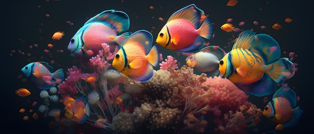 Un pez de colores en un arrecife de coral