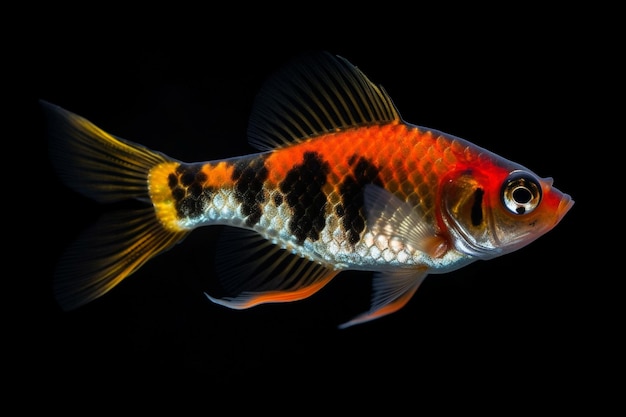 Un pez con cuerpo negro y naranja y el número 4 en el costado.