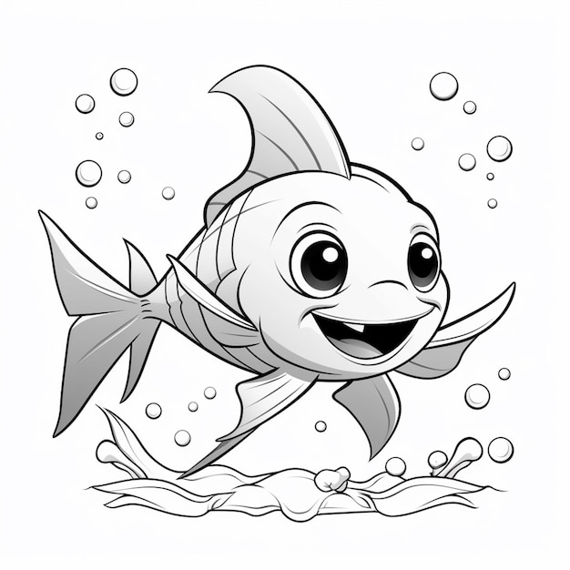 pez de dibujos animados con ojos grandes y dientes grandes nadando en el agua generativo ai