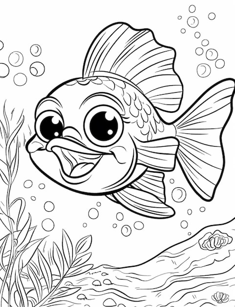 Foto un pez de dibujos animados con ojos grandes nadando en el océano generativo ai