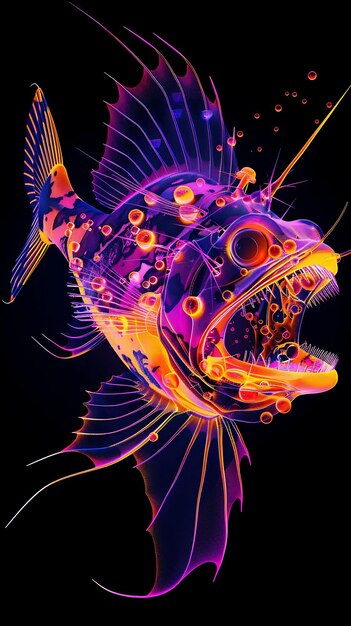Foto pez de dientes de colmillo con densas poblaciones de anfipodos y gran textura brillante decoración artística de collage y2k
