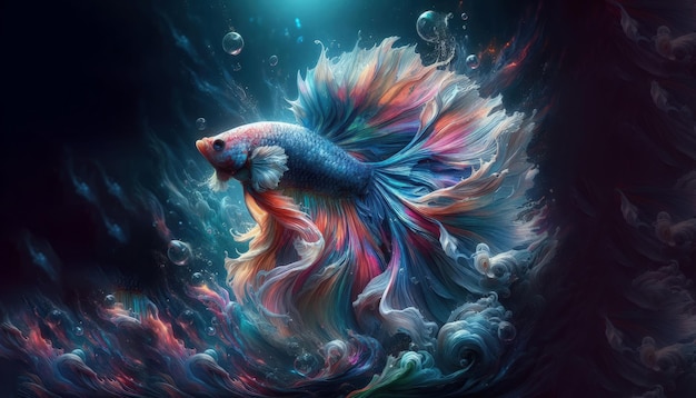 un pez con un diseño colorido está nadando en el océano