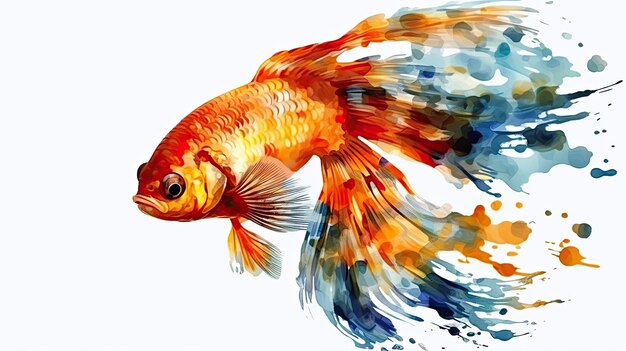 Un pez dorado de acuarela vibrante nadando en un chorro de tonos abstractos