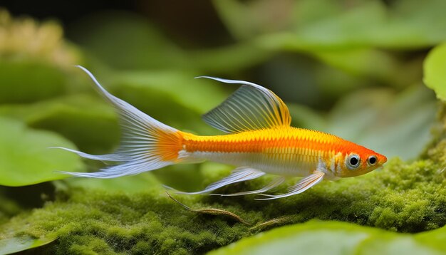 Foto un pez dorado con una franja azul en sus alas