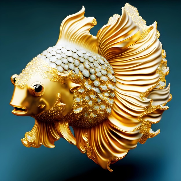 Foto pez dorado de hojaldre 3d aislado fondo sólido generado por ia de alta calidad