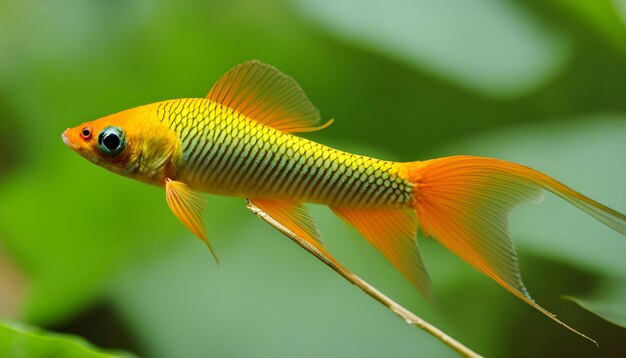 Foto un pez dorado está en el medio de una hoja