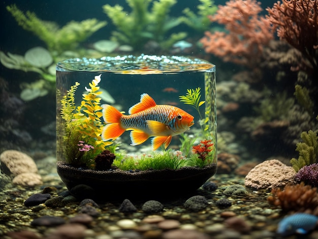 Foto un pez dorado en un mini acuario