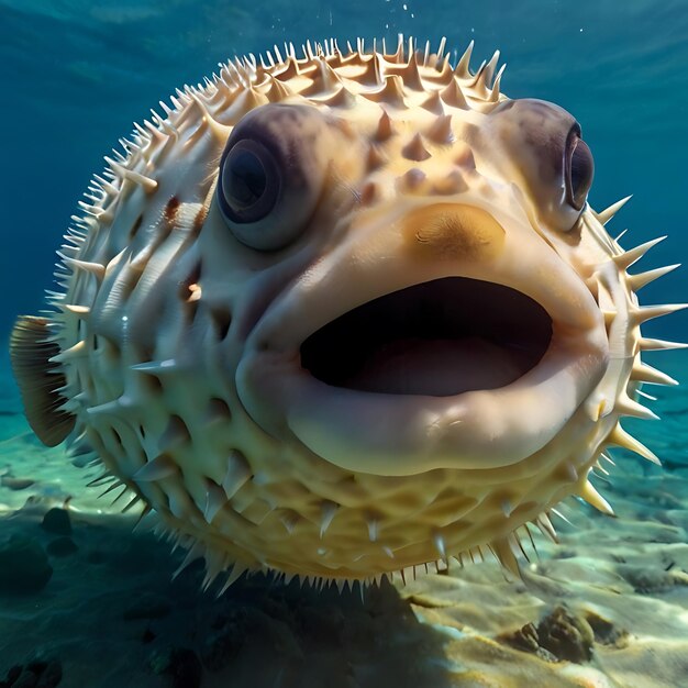 pez globo asesino en el océano creciendo grande generado por la IA