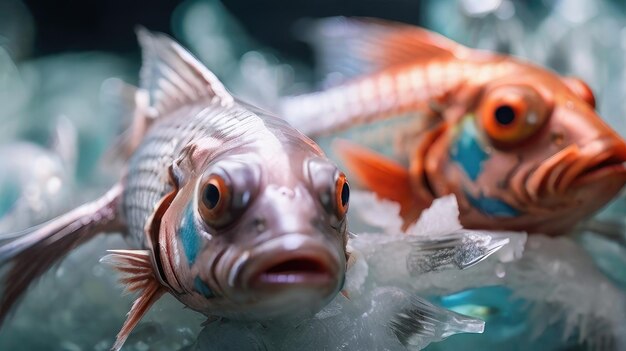 Foto un pez con un gran ojo naranja y la mitad inferior de él