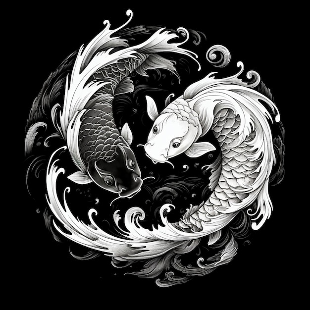 Foto el pez koi es el símbolo yin yang en blanco y negro.