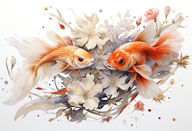 pez koi en estilo oriental dibujo floral en el de las ilustraciones de animales hiperrealistas