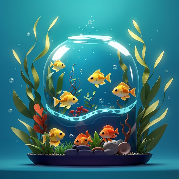 Pez lindo nadando en el acuario dibujos animados icona vectorial ilustración animal icona de la naturaleza concepto aislado