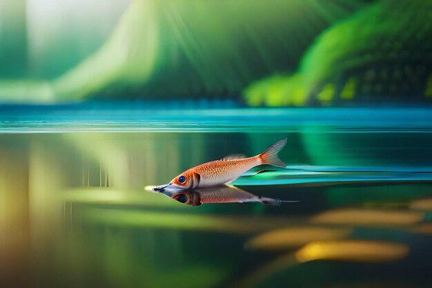 Foto un pez está nadando en el agua con el sol brillando sobre el agua