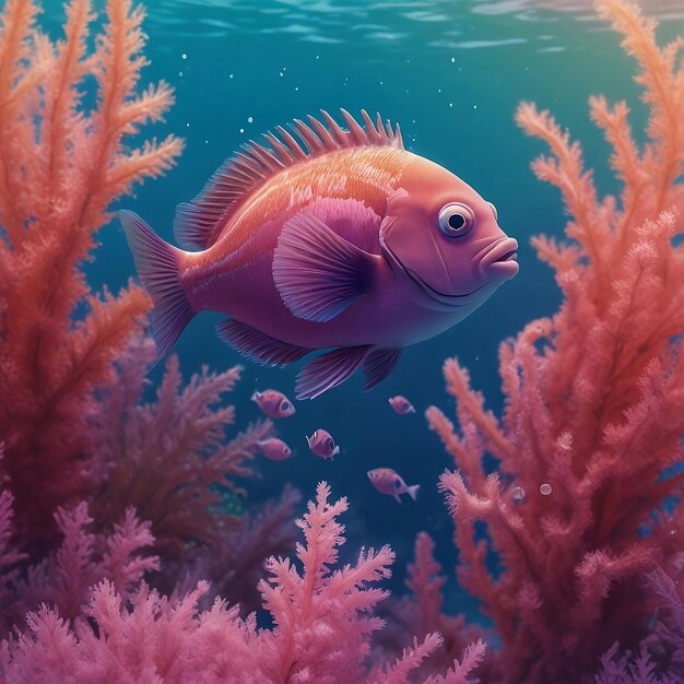 Foto un pez está nadando frente a un coral con las palabras pescado